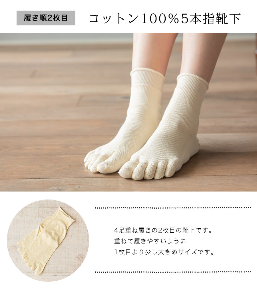 冷え取り靴下 4足セット(シルク&コットン 五本指+先丸)