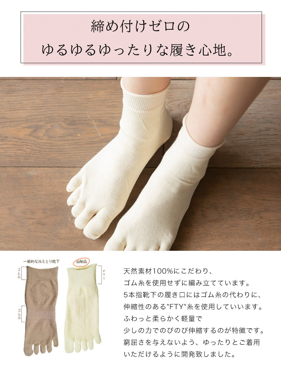冷え取り靴下 4足セット(シルク&コットン 五本指+先丸)