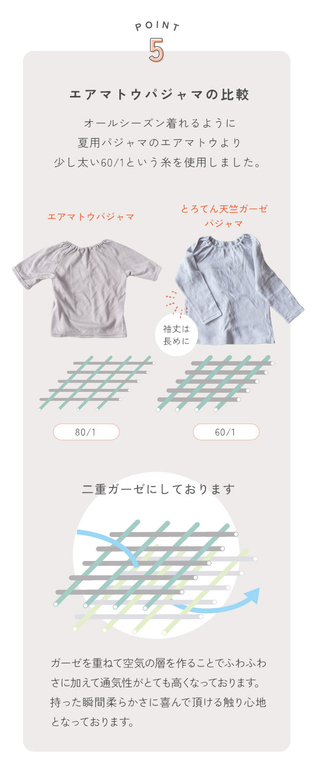天竺ガーゼパジャマ チャコールグレー