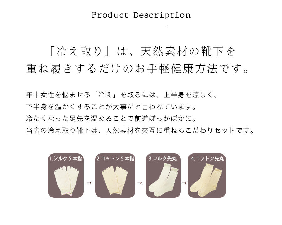 冷え取り靴下 4足セット（シルク＆コットン 五本指＋先丸）